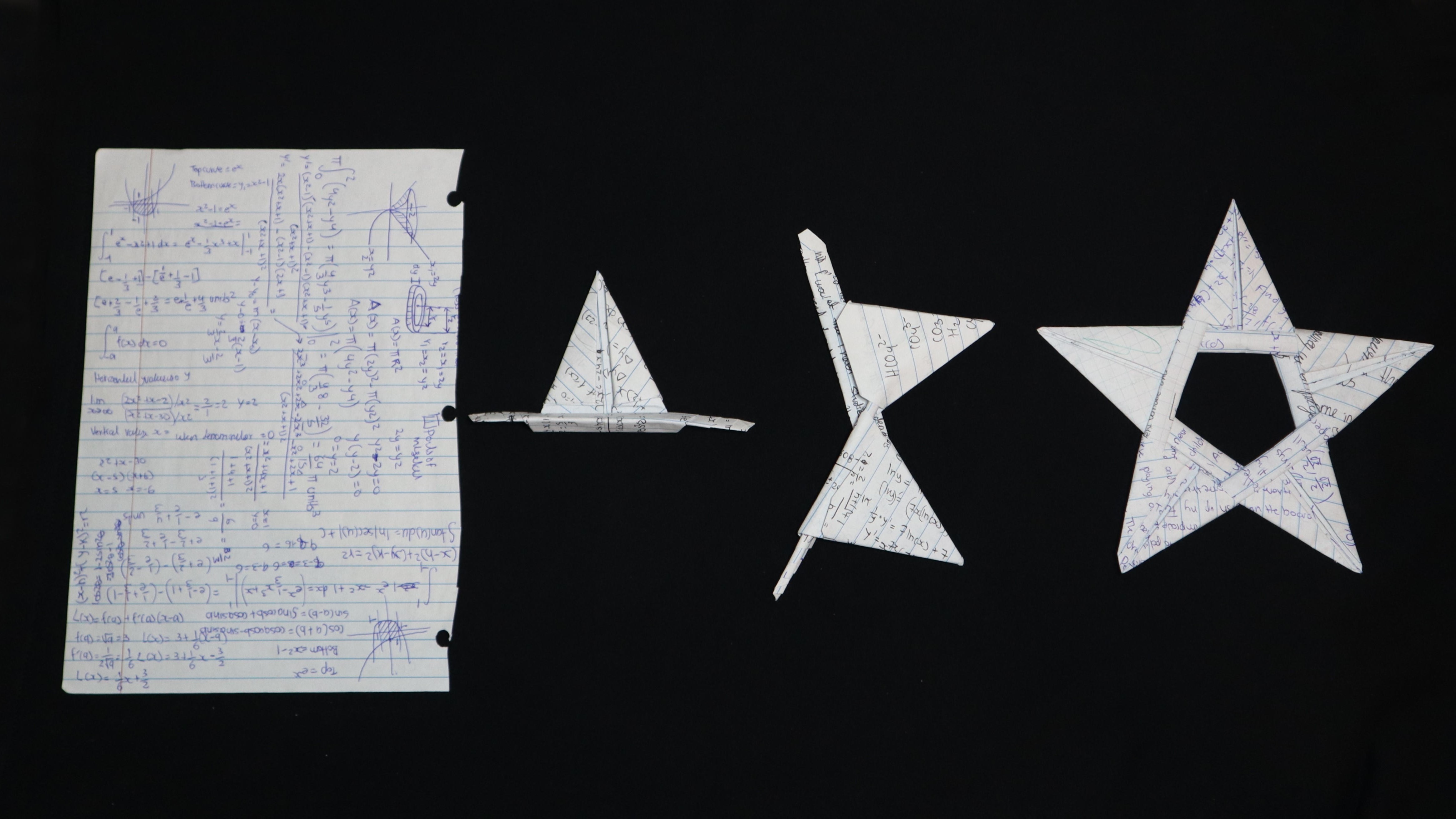Process of creating a five-point paper star from a single sheet of paper.
