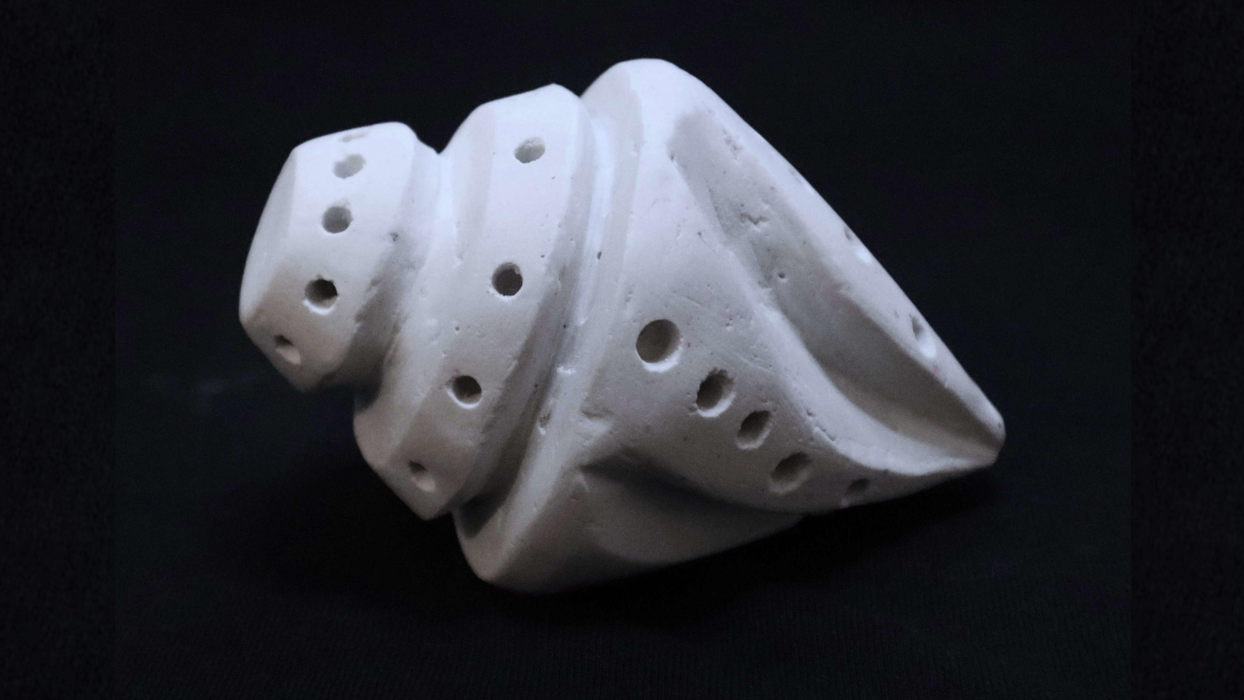 Side view of the final abstract seashell sculpture.