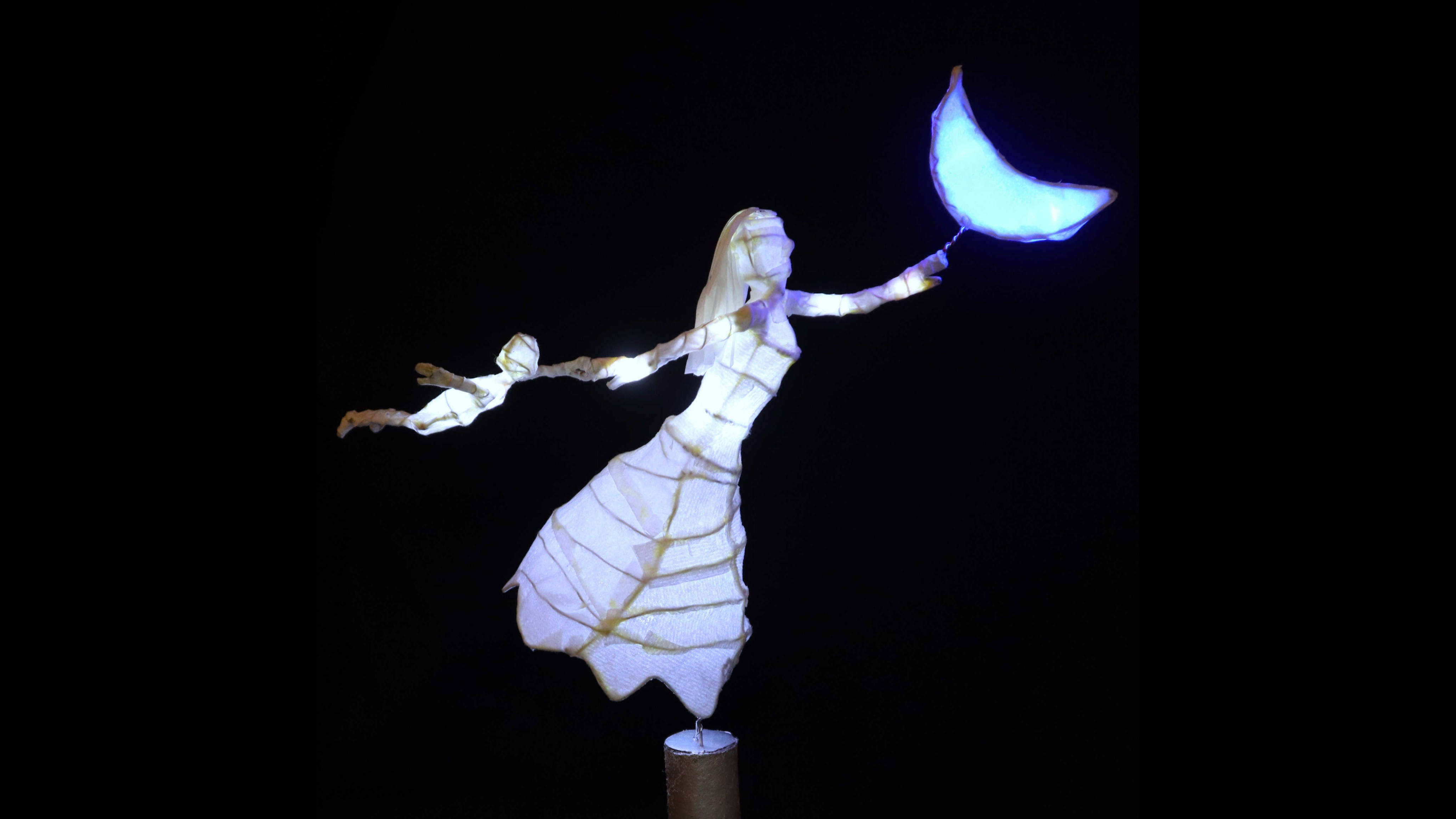 Side view of the illuminated sculpture.