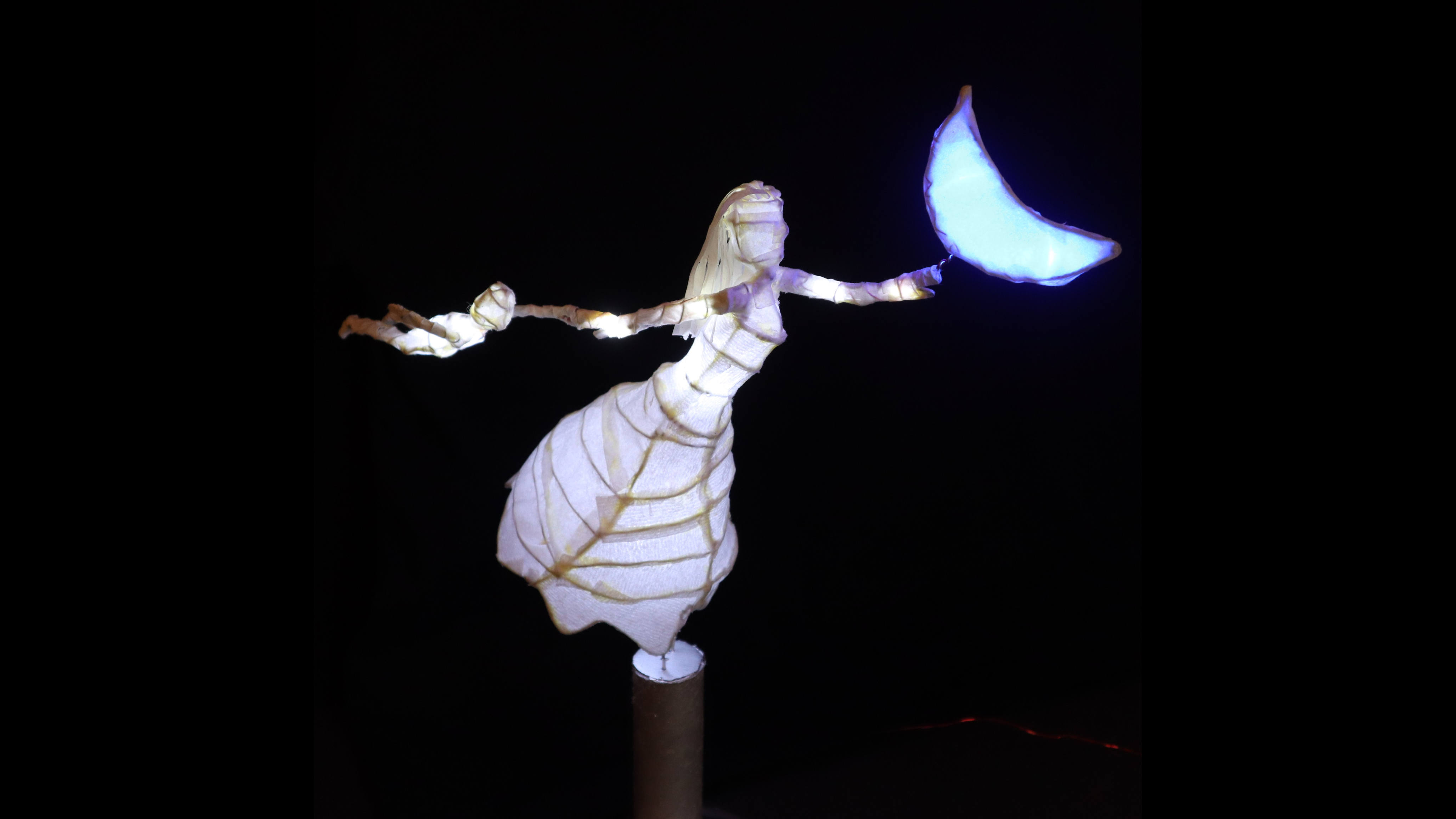 Side view of the illuminated sculpture.