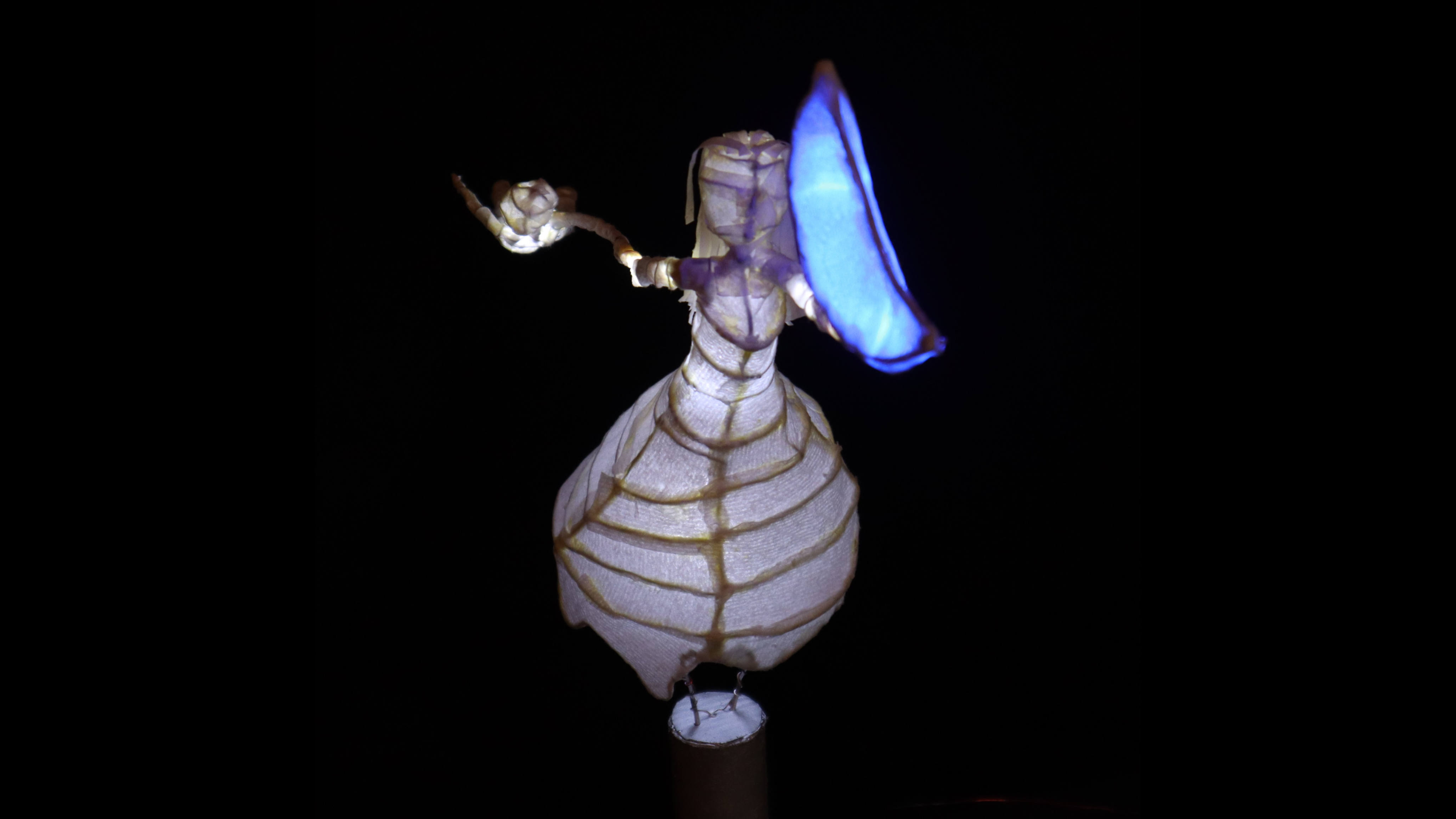 Front view of the illuminated sculpture.