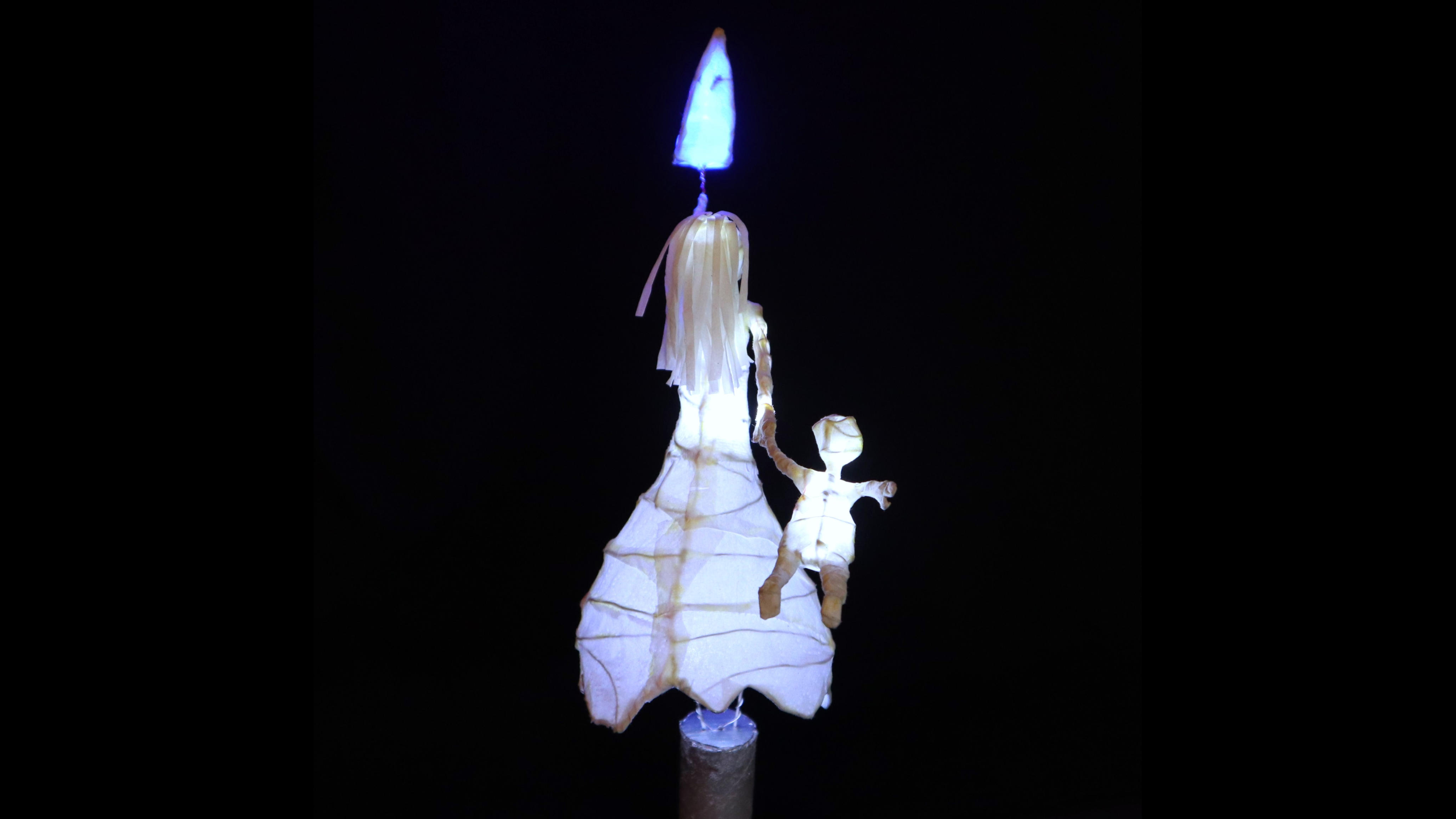 Back view of the illuminated sculpture.