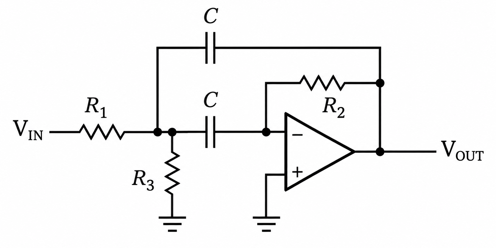 Circuit topology for a multiple feedback (MFB) band pass filter.