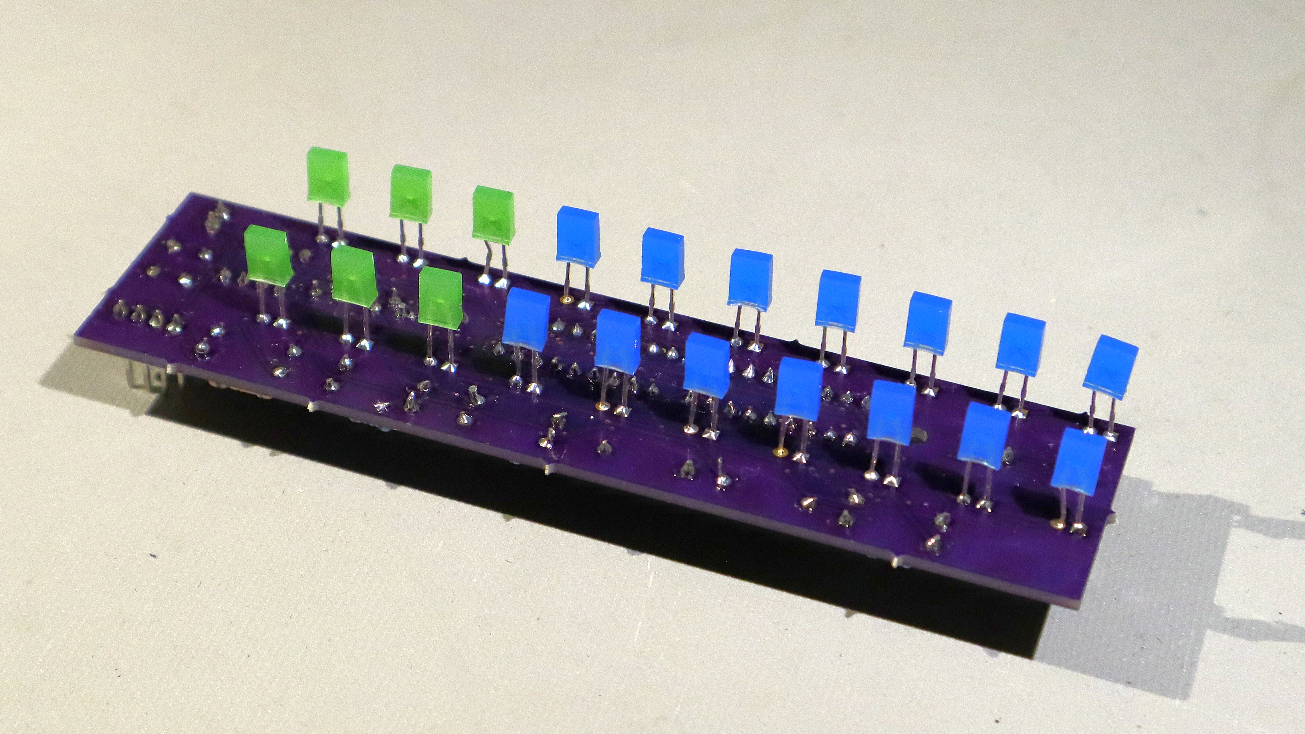 Back view of the Dual VU Meter PCB populated with all the components.